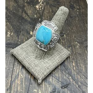 Barse Vine Statement Ring- Turquoise Howlite- Silver- 8- NWT